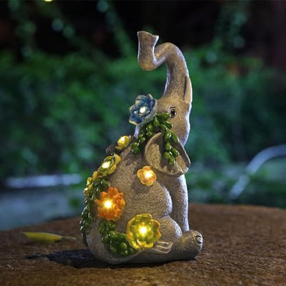 IVCOOLE Outdoor Elephant Sculpture Statue - Solar Garden Succulents Elephant Light Decoration for Patio, Home and Yard - Perfect Good Luck Gift for Women and Moms - Housewarming Decor