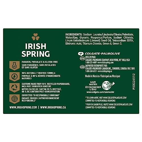 Irish Spring Bar Soap for Men, Original Clean, Smell Fresh and Clean for 12 Hours, Men Soap Bars for Washing Hands and Body, Mild for Skin, Recyclable Carton, 3.7 Ounce - 3 Count (Pack of 8)