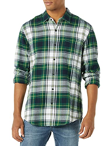 Amazon Essentials Men's Long-Sleeve Flannel Shirt (Available in Big & Tall), Green White Plaid, Medium