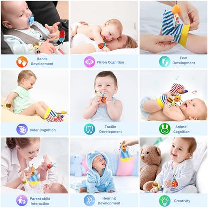 Bloobloomax Baby Rattles Toys for 0-12 Month, Infant Girl Boy Toys for Babies 3-6 Months, Newborn Hand & Foot Toys for 0 to 9 Months, Baby Shower Gifts Set with Wrist Rattle Socks