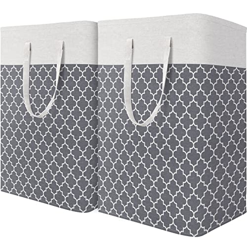 HomeHacks Laundry Baskets 2-Pack, Laundry Hamper with Long Handles, Collapsible Waterproof Clothes Hamper, Durable Tall Laundry Bin, Clothes Hamper for Bedroom, Bathroom, Dorm, Toys, 75L, Grey