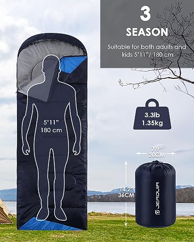 Sleeping Bags for Adults Backpacking Lightweight Waterproof- Cold Weather Sleeping Bag for Girls Boys Mens for Warm Camping Hiking Outdoor Travel Hunting with Compression Bags（Navy Blue）