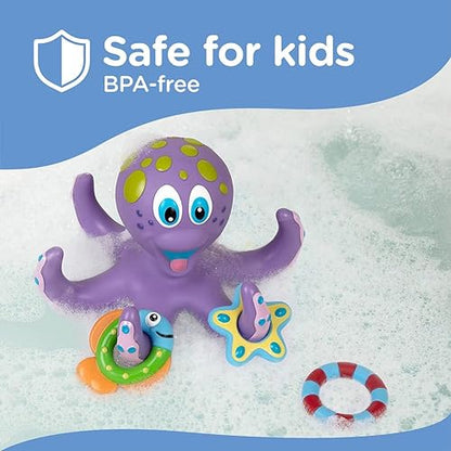 Nuby Floating Purple Octopus Toy with 3 Hoopla Rings - Baby Bath Toy for Boys and Girls 18+ Months