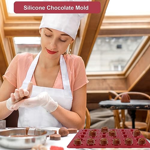 Nalchois 2Pcs Silicone Chocolate Molds, Non-stick 30-Cavity Round Cylinder Chocolate Cover Molds for Candy, Peanut Butter Cup, Silicone Baking Molds for Keto Fat Bombs, Cordial, Jelly, Ice Cube Tray