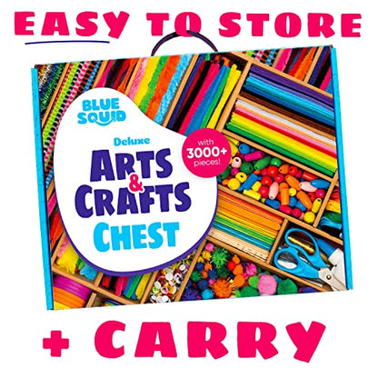 Blue Squid Arts and Craft Supplies for Kids - 3000+pcs Deluxe Craft Chest, Giant Arts and Crafts Kit, Craft Box of Art Supplies for Kids, Kids Craft Supplies & Materials