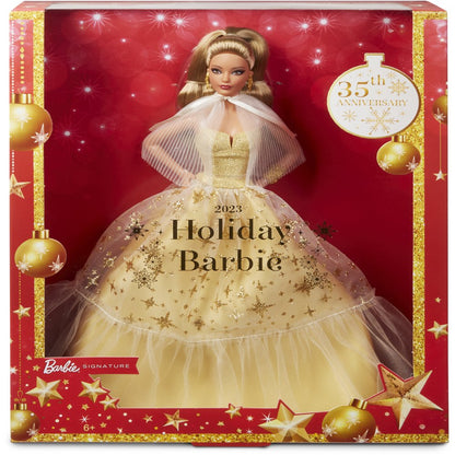 2023 Holiday Barbie Doll, Seasonal Collector Gift, Golden Gown and Light Brown Hair