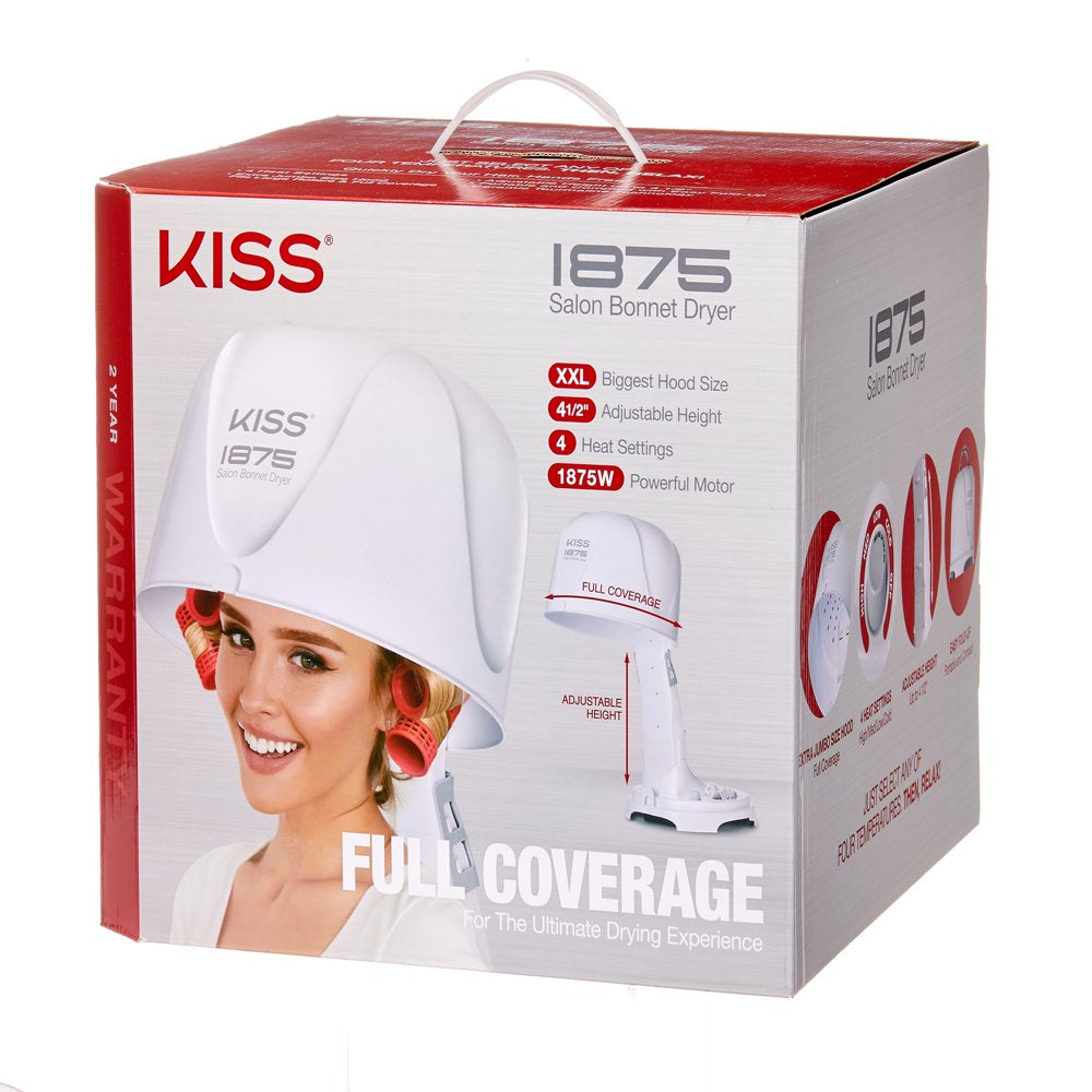 KISS USA Salon Professional Bonnet Ceramic Portable Hair Dryer, 1875 Watts, White