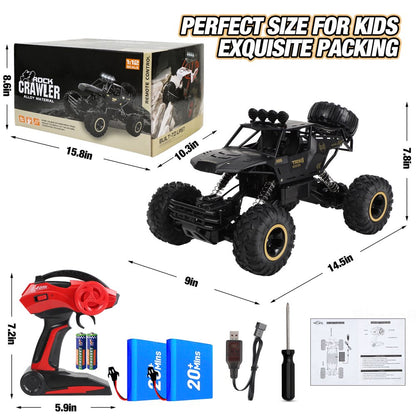 Wisairt Large RC Cars, 1:12 4WD Large Remote Control Monster Truck 2.4 GHz Alloy RC Cars for Kids Adults Age 6 + Birthday Gifts (Black)