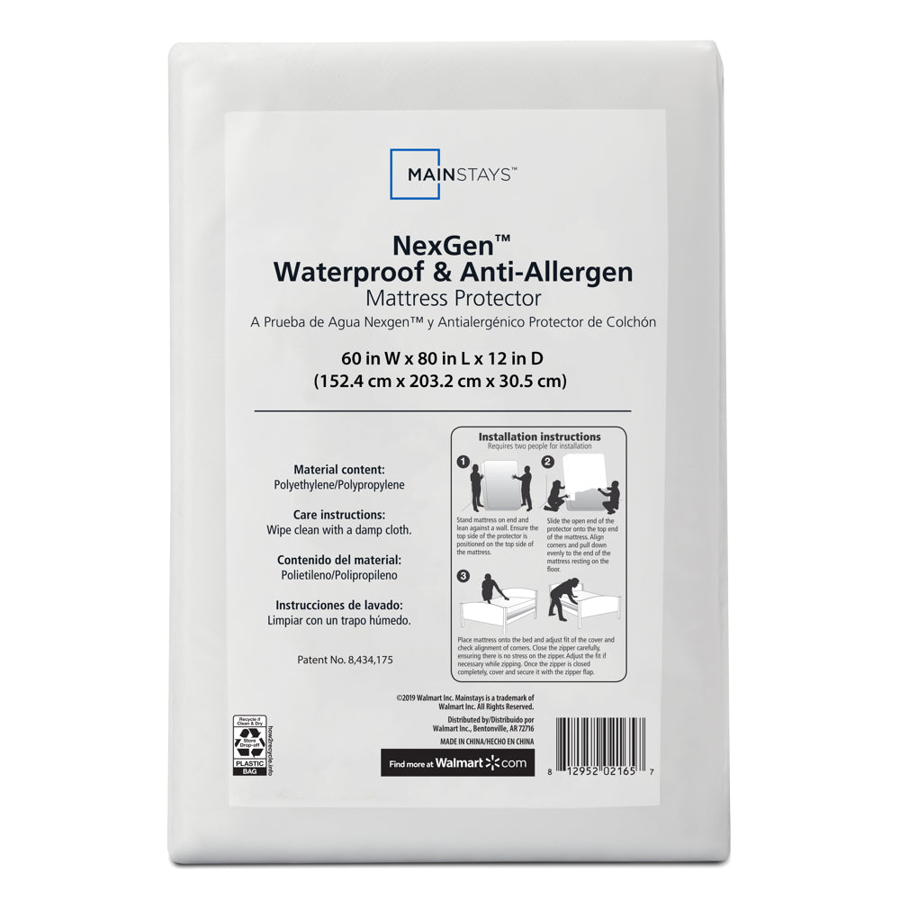 Mainstays NexGen Waterproof Anti-Allergen Zippered Mattress Protector, Queen