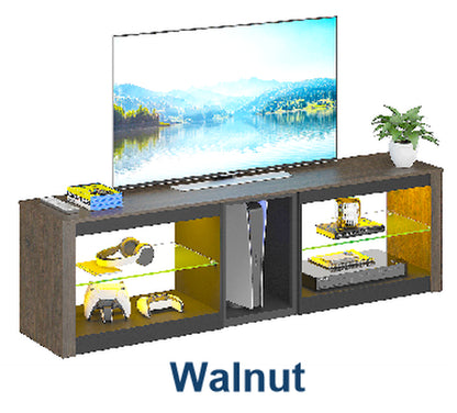 Bestier TV Stand for Tvs up to 70 Inch with LED Lights Entertainment Center for PS5 Walnut