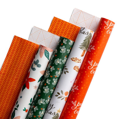 DaySpring - Studio 71 - Festive Florals - 4 Reversible Christmas Wrapping Paper Roll Set