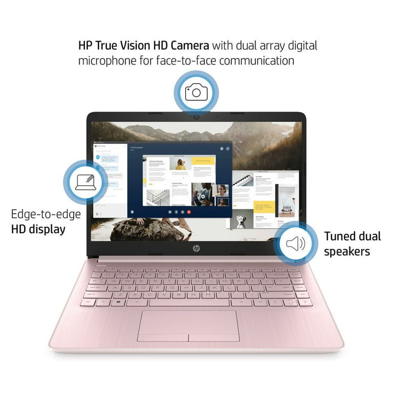 HP Laptop, 14" Ultral Light Laptop for Students and Business, Intel Celeron Quad-Core N4120, 8GB RAM, 64GB eMMC+256GB Micro SD, Wi-Fi, Bluetooth, Webcam, Windows 11 Home in S Mode, Pink