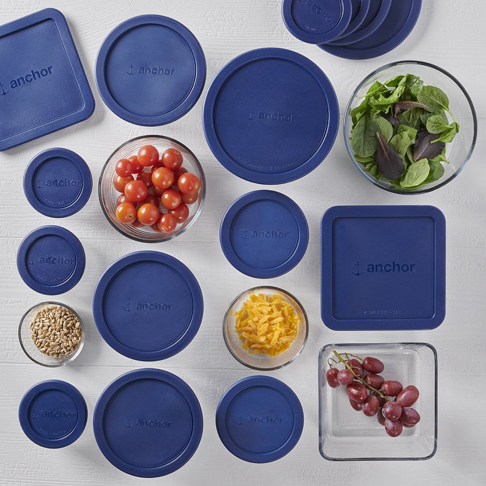 Anchor Hocking Clear Glass Storage 30 Piece Set with Navy Lids