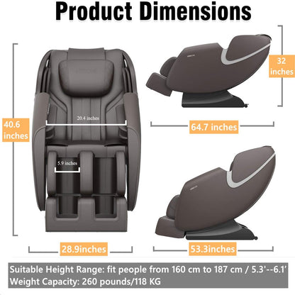 BOSSCARE Massage Chair Zero Gravity Full Body with Airbag Massage Brown