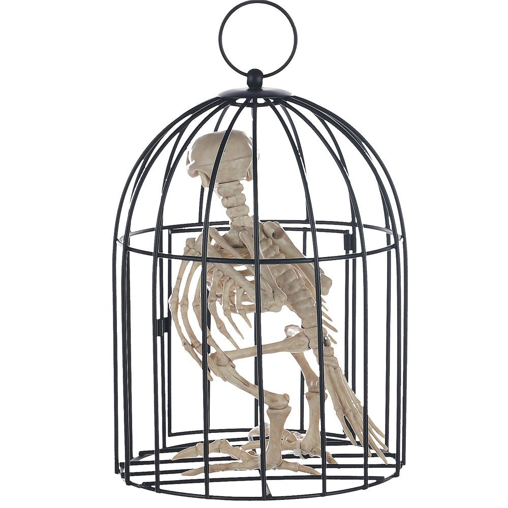 Halloween Express 9.5" Skeleton Crow in a Cage Halloween Decoration