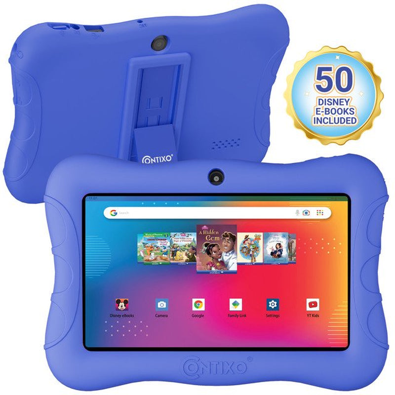 Contixo 7" Kids Tablet 32GB, 50+ Disney Storybooks, Protective Case w/ Kickstand, (2023 Model) - Dark Blue