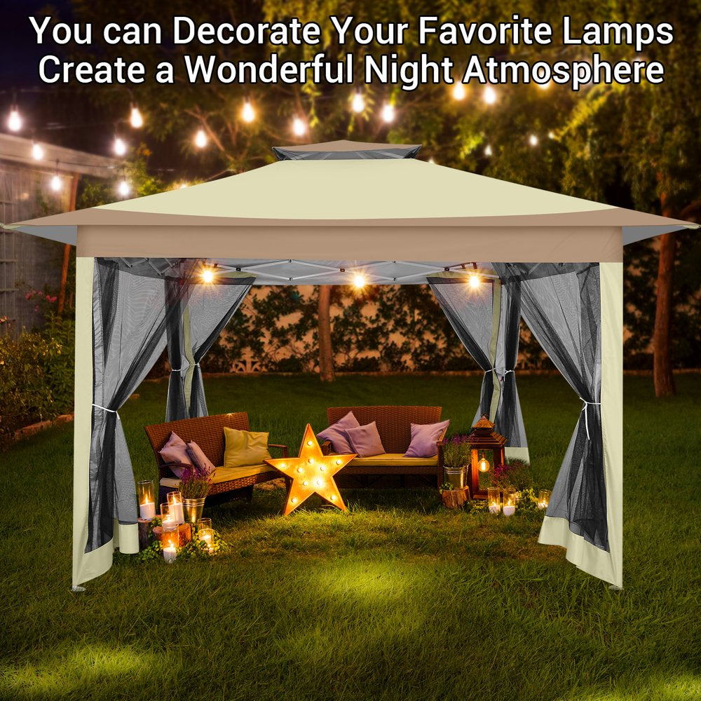 SANOPY 12x12FT Outdoor Gazebo Pop Up Gazebo with Mosquito Netting, Instant Patio Canopy Tent for Shade and Rain, 2 Tiered Vente Gazebo Canopy UPF 50+ for Garden Backyard with Carry Bag&4 Sandbags