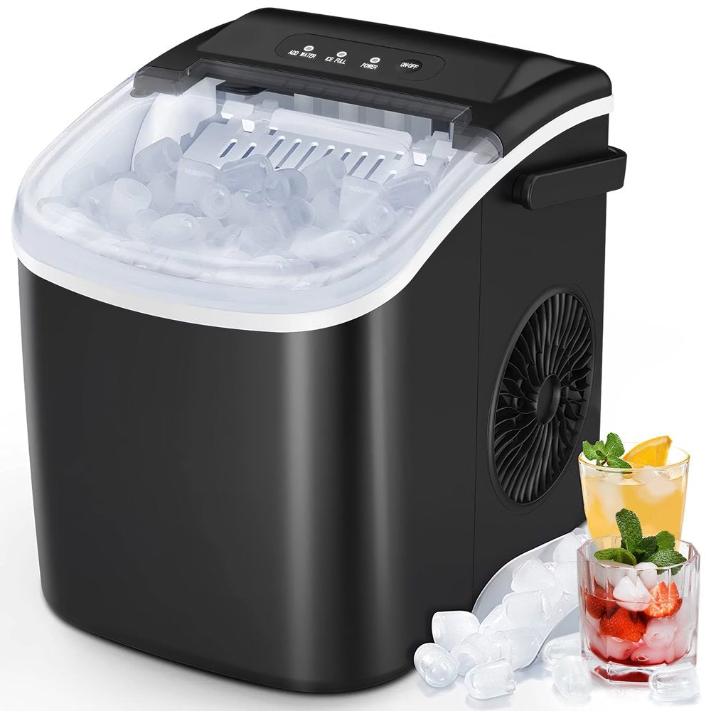 Kismile Countertop Ice Maker Portable Ice Machine with Handle, Self-Cleaning Ice Makers, 26Lbs/24H, 9 Ice Cubes Ready in 6 Mins for Home Kitchen Party Bar Green