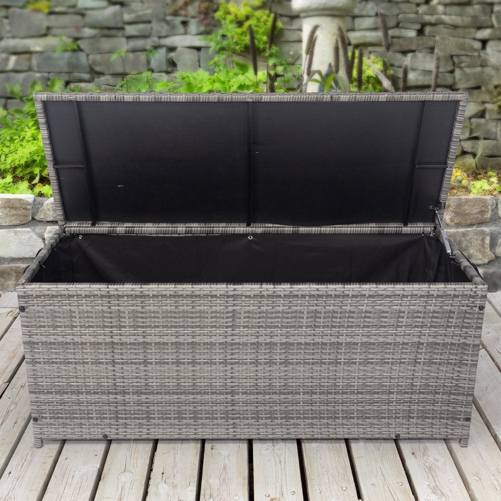 Seizeen Rattan Deck Box for Outside, 113GAL Outdoor Storage Box w/Waterproof Liner for Pool Accessories, Patio Storage Furniture for Garden Poolside, Towel Grey