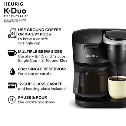 Keurig K-Duo Essentials Black Single-Serve K-Cup Pod Coffee Maker, Black