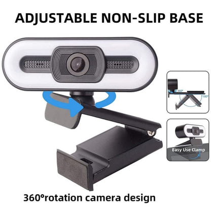 1080P HD USB Webcam, Web Camera with Tripod, Built-in Microphone, Adjustable Light, Laptop Desktop PC Computer Web Camera for Live Streaming Video Calling Conferencing Recording Gaming