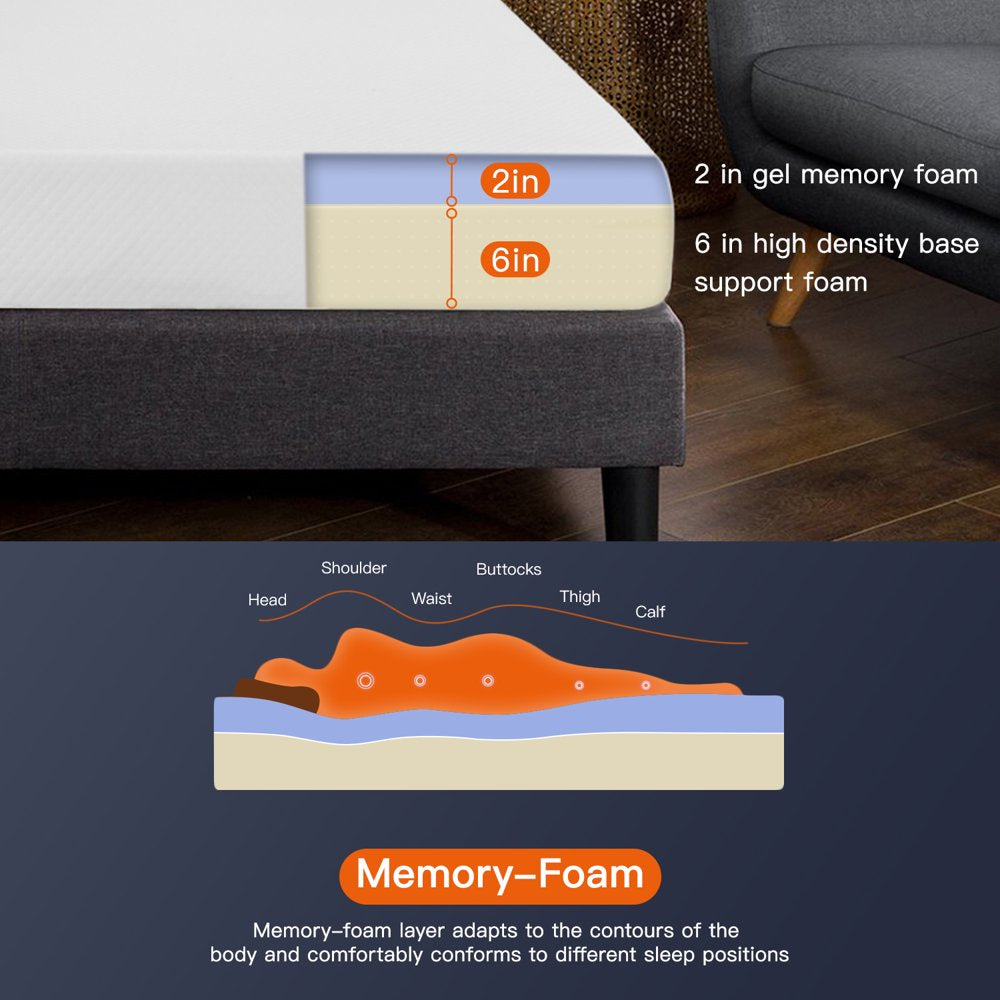 FDW Memory Foam Mattress 8 inch Twin Size Gel Mattress for Cool Sleep Pressure Relief CertiPUR-US Certified/Pressure Relieving