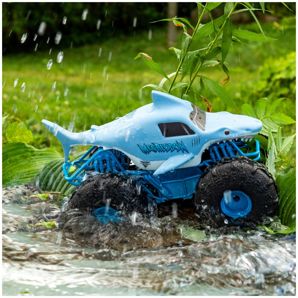 Monster Jam, Official Megalodon Storm All-Terrain Remote Control Monster Truck Toy Vehicle, 1:15 Scale