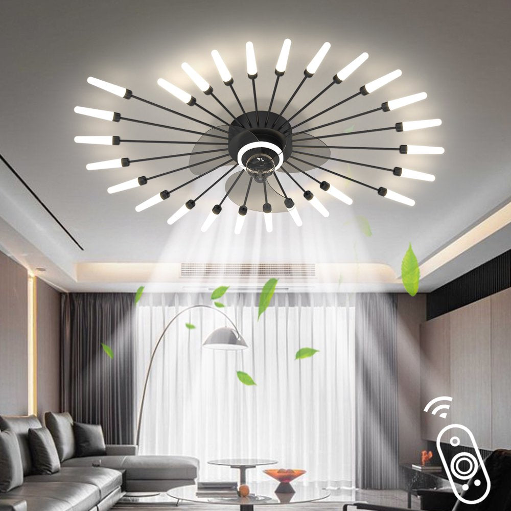 27.2" Smart Ceiling Fan with Lights Remote APP Control, Modern Flush Mount Bladeless Ceiling Fan, 3 Color 6 Speeds Low Profile Ceiling Fan with Light for Bedroom Living Room Kitchen - White