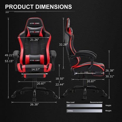 GTRACING GTWD-200 Gaming Chair with Footrest, Height Adjustable Office Swivel Recliner, Red