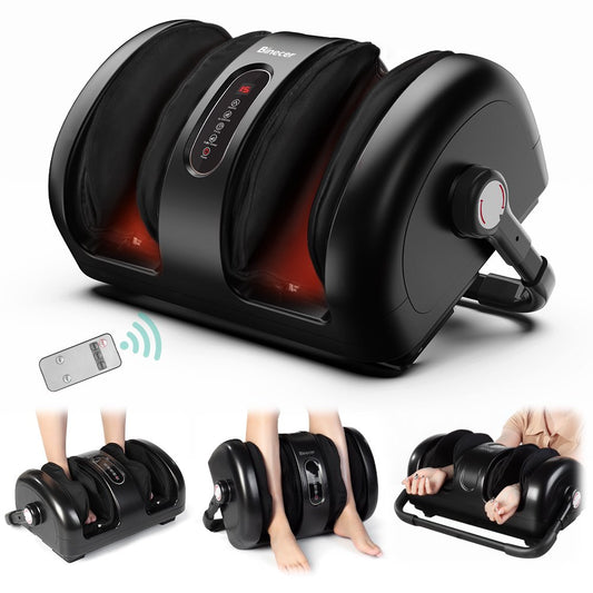 Binecer Shiatsu Foot Massager, Foot Massager Machine with Heat and Pressure, 4 Modes & Intensities, Remote Control, Kneading, Rolling, Scraping for Calf, Legs, Arms, Christmas Gifts