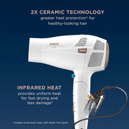 Conair Frizz-Reducing Conair Double Ceramic Travel Hair Dryer, Travel Light And Help Fight Frizz 289DCM