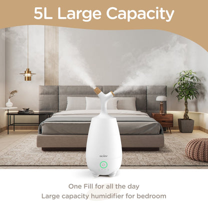 Sejoy Ultrasonic Humidifier for Home, Baby, 5L Large Capacity, Cool Mist, Remote Control, Auto Shut-off, White