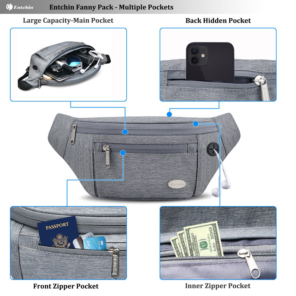 Entchin Fanny Pack for Women Men with 4 Pockets Waist Pack Crossbody Bum Bags