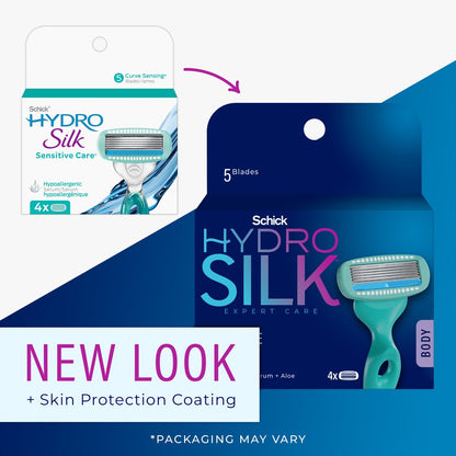 Schick Hydro Silk 5-Blade Sensitive Care Women's Razor Refills, 4 Ct, Hydrates & Protects From From Irritation, Hypoallergenic Formula