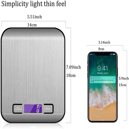 Food Kitchen Scale, Weight Grams and Oz, LED Backlit Display, Stainless Steel