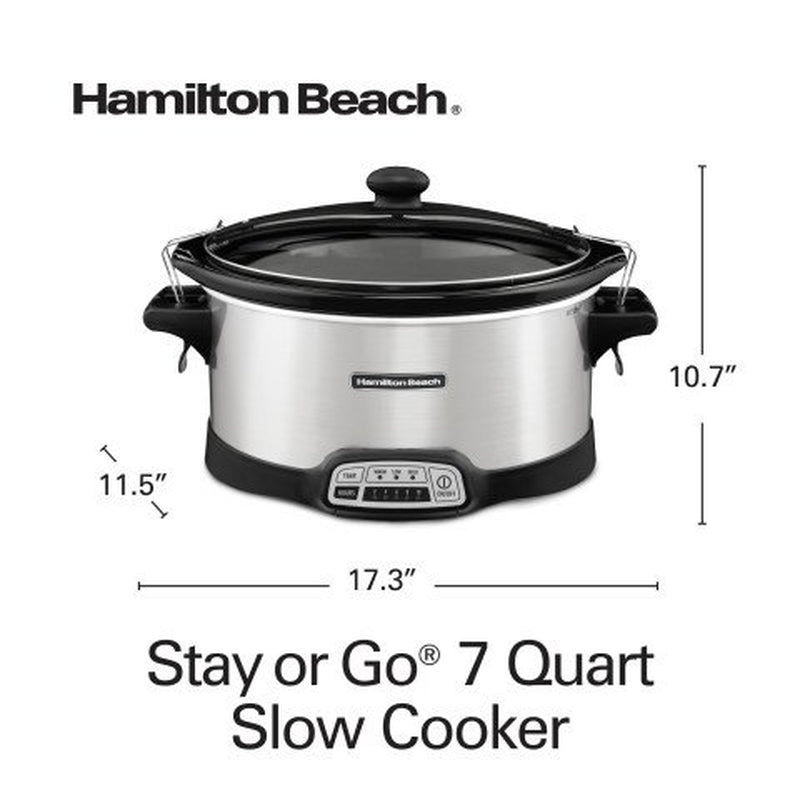 Hamilton Beach Programmable Stay or Go Slow Cooker, 7 Quarts, Silver, 33576N