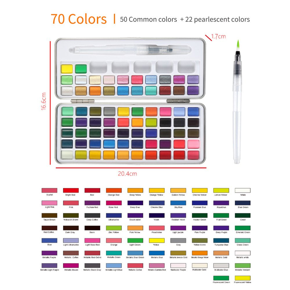  72 Colors Professional Art Supplies with Watercolor Brush Pen for Artists Beginners Students Adults Drawing Painting Portable Art Painting