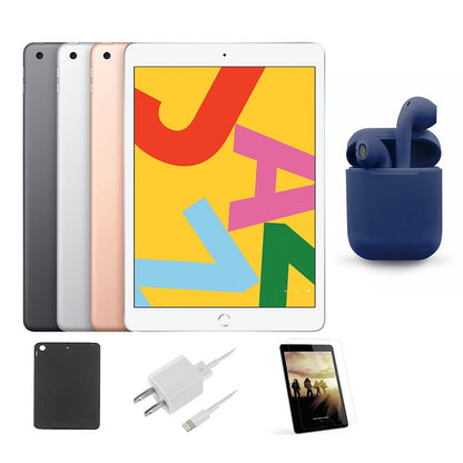 Restored | Apple iPad 10.2-inch Retina | 32GB | Wi-Fi Only | Latest OS | Bundle: Case, Pre-Installed Tempered Glass, Rapid Charger, Bluetooth/Wireless Airbuds By Certified 2 Day Express