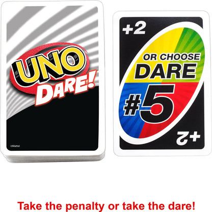 UNO Dare Card Game for Family Night Featuring Challenging and Silly Dares From 3 Categories