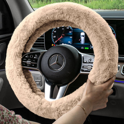  Faux Rabbit Fur Cozy Soft Fluffy Fuzzy Universal Fit Plush Steering Wheel Cover for Car, SUV, Van, Truck - Beige FH2016BEIGE