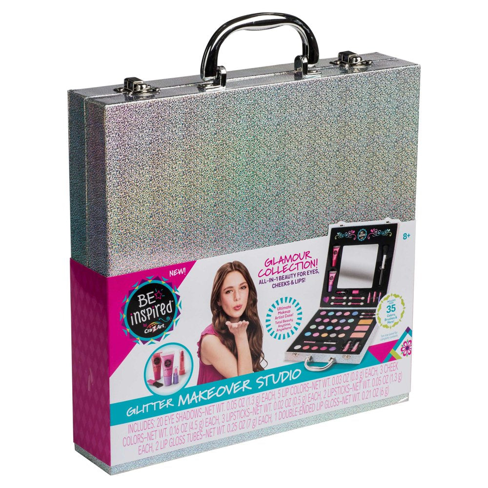 Cra-Z-Art Be Inspired Glitter Makeover Studio with Case, Multicolor Makeup Set, Ages 8 and up