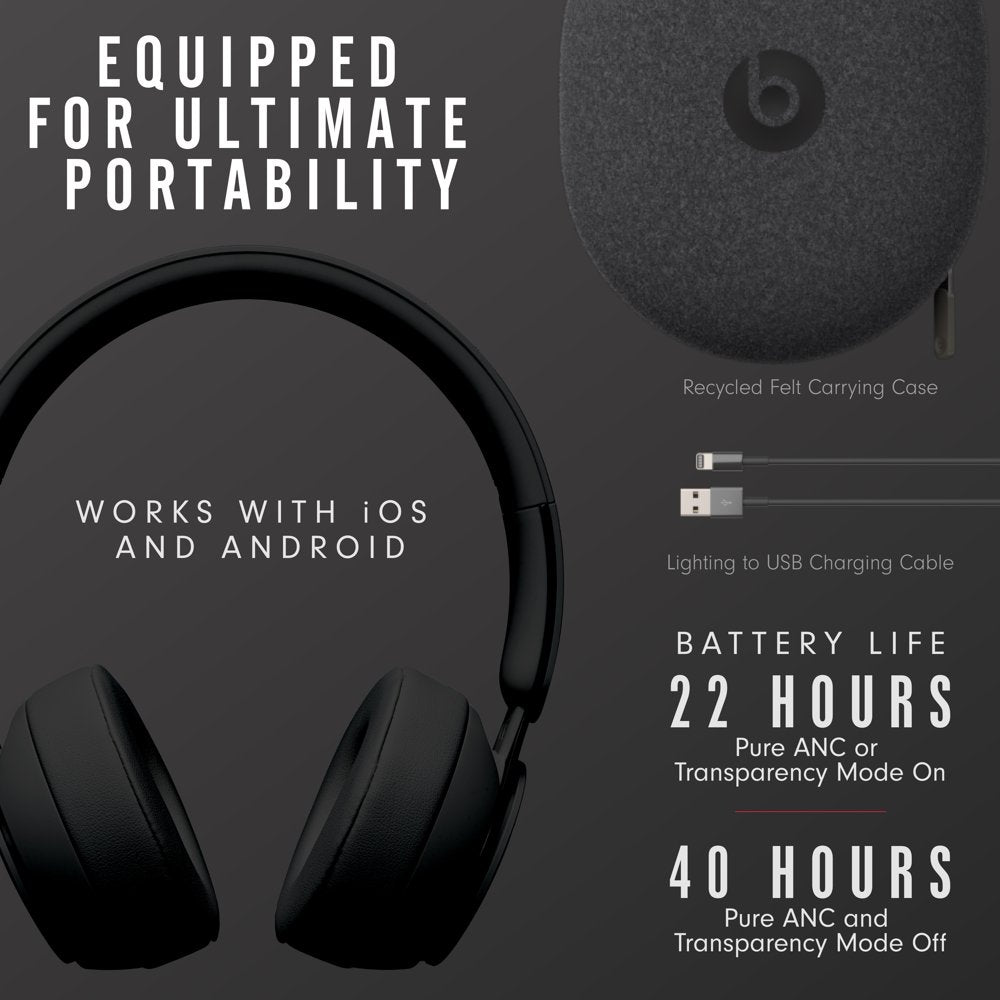 Beats Solo Pro Wireless Noise Cancelling On-Ear Headphones with Apple H1 Headphone Chip - Black