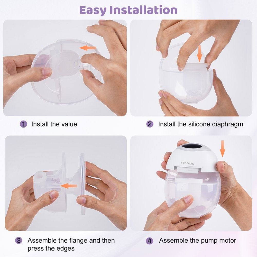 FEBFOXS Double Breast Pump, 2Pcs Hands-Free Breast Pump with 4 Mode & 12 Levels, Electric Wearable Pumps with Gift Box & 17/19/21mm Flanges, Low Noise Painless Leak-Proof Design