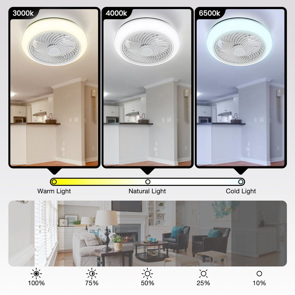 19In Indoor Ceiling Fan with Light ,Remote & APP Control, 3 Colors Lighting and 6 Wind Speeds, Invisible Bladeless Ceiling Fan, Timing Setting, White