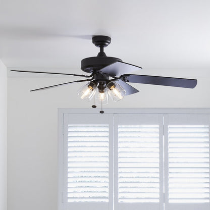 Better Homes & Gardens 52" Matte Black Ceiling Fan with Light, 5 Blades, Pull Chains & Reverse Airflow