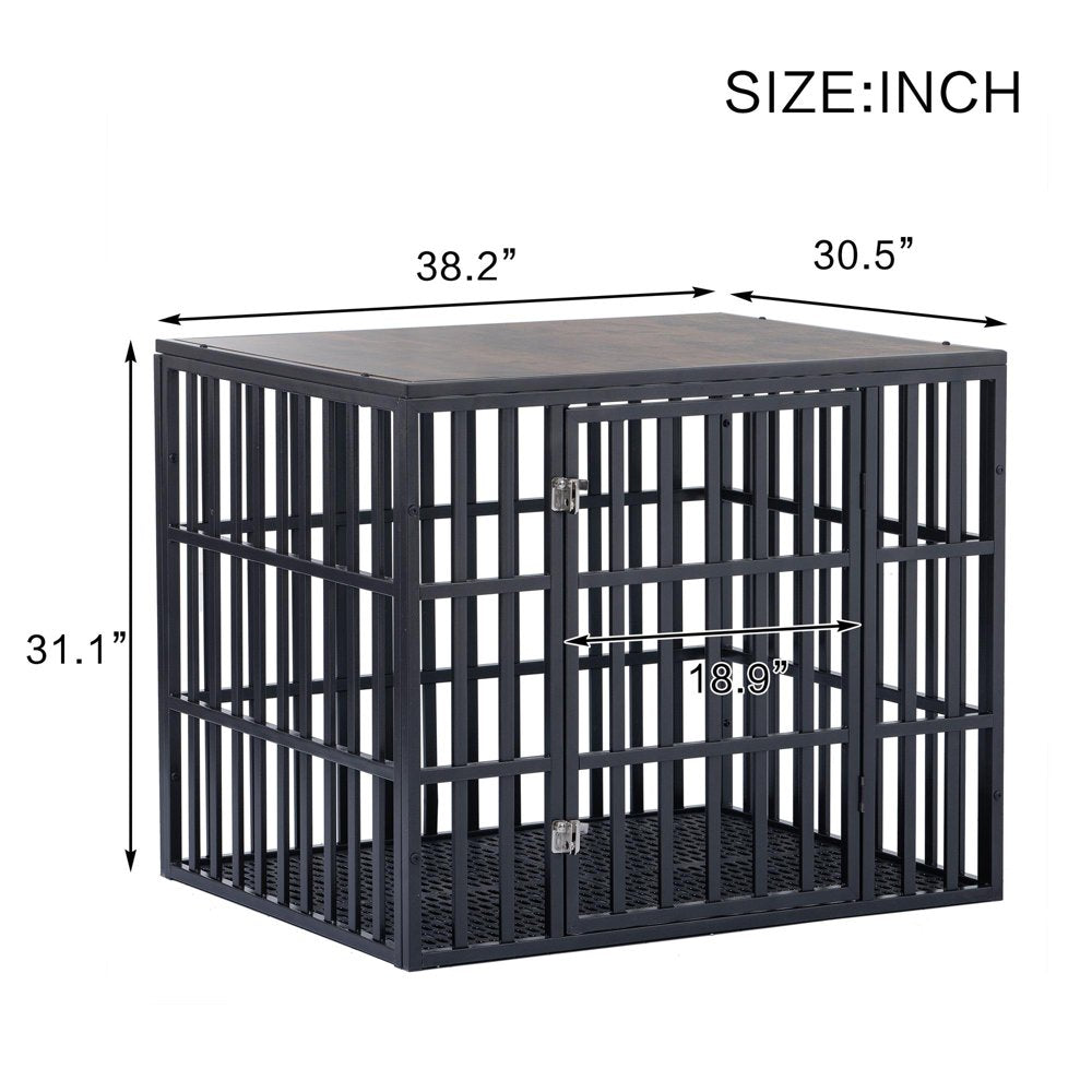 Pefilos 38" Heavy Duty Dog Crate for Large and Medium Dogs, Decorative Dog House with Cover Metal Dog Fence Cage Kennel Indoor, Black