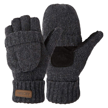 COOPLUS Mittens Winter Fingerless Gloves Warm Wool Knitted Gloves Convertible Gloves for Men and Women