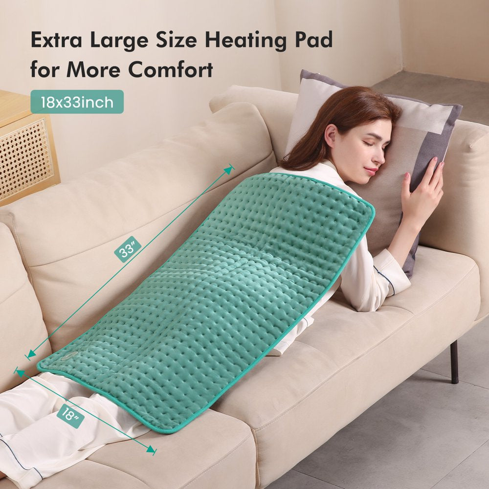 Maxkare 33"x18" Heating Pads for Back Pain with 6 Heating Settings and Auto-off, Extra Large Size for Neck Shoulder Relief and Cramps, Green