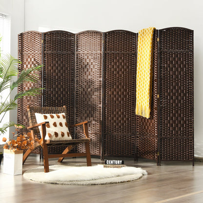 Costway 6-Panel Room Divider 6Ft Weave Fiber Folding Privacy Screen Brown