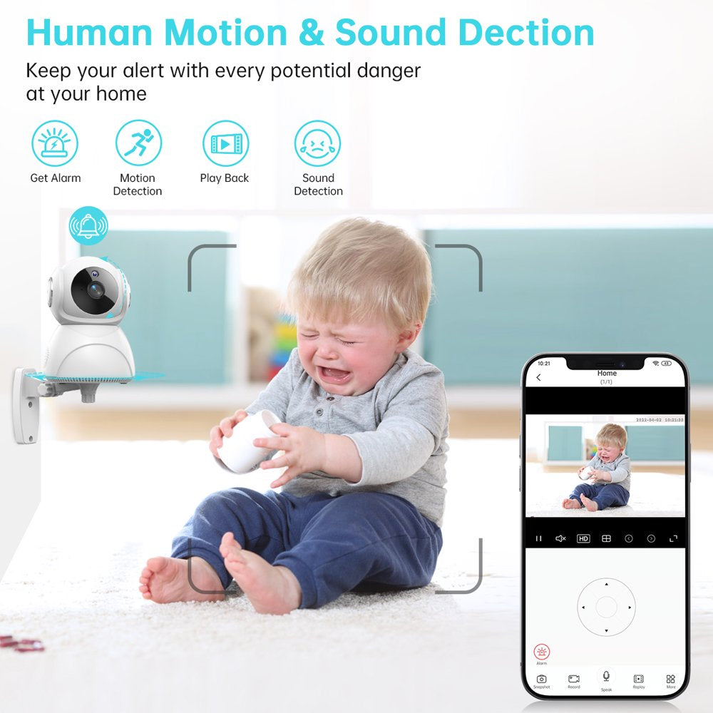 Baby Monitor, 360°Wireless Smart Video Baby Camera, 3MP HD Home Security Camera with Two-Way Talk, Wifi Nanny IP Cam W/Safety Alerts, IR Night Vision, Motion & Sound Detection, Cloud & SD Card Storage